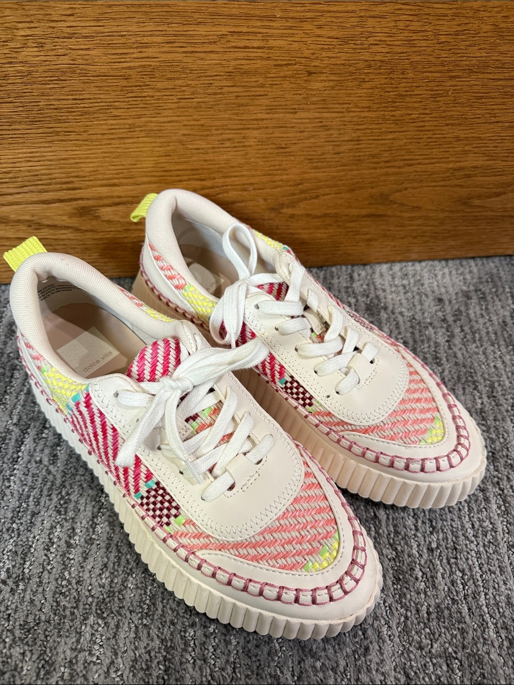 Dolce Vita Woven Pink & Cream Platform Sneakers